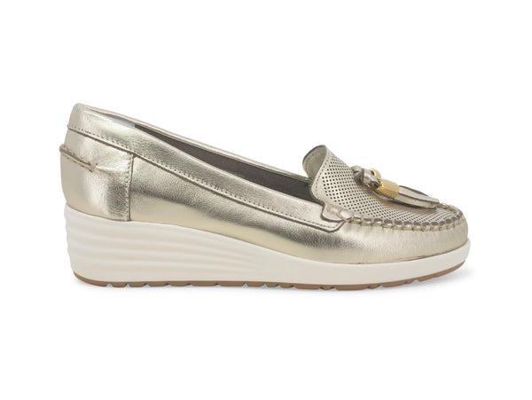 Melluso Mocassino Estivo con Zeppa e Nappine Tomaia Pelle Platino 01027W-234534